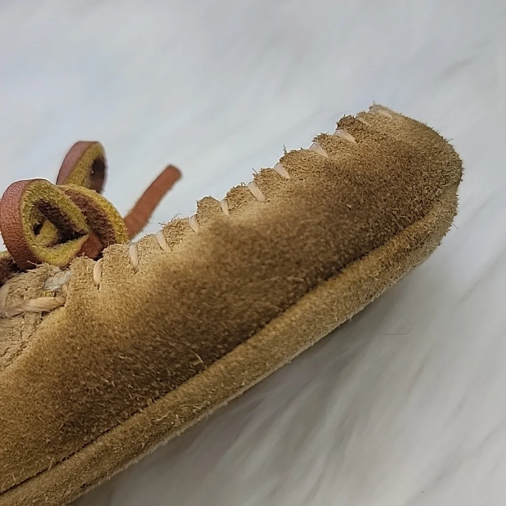 POLO RALPH LAUREN Tan Suede Shearling Preppy Loungewear Boho Moccasin Slippers‎